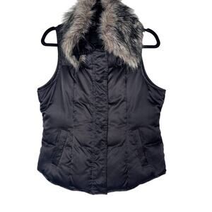 INC International Concepts Medium Black Full Zip Quilted Removable Faux Fur Vest